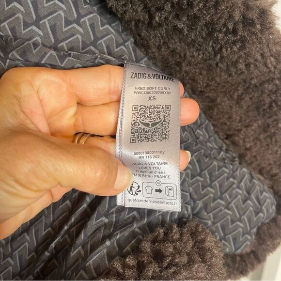$548 Zadig & Voltaire **NWT w Small Flaw, Fred Soft Curly Sherpa Coat Brown XS - Picture 10 of 15